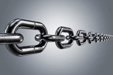 Obraz premium Metal chain links stretching into the distance against a gradient backdrop