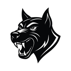 Fierce black dog head showing aggression with bared teeth in a bold and powerful vector graphic design
