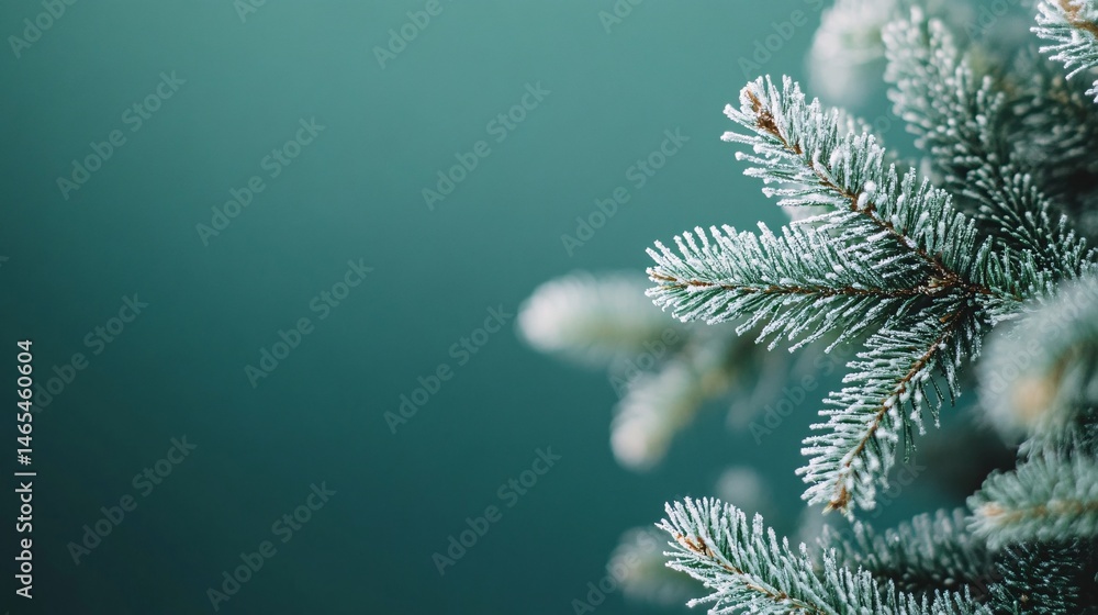 Poster snowy pine branches creating festive christmas atmosphere on teal background