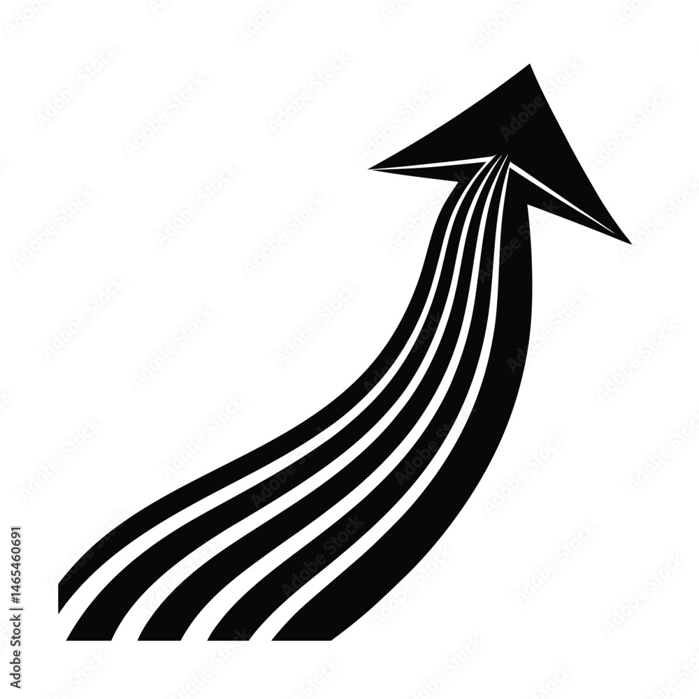 Poster abstract black and white arrow ascending with curved lines representing growth progress and directio