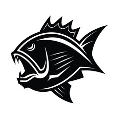 Aggressive stylized black and white fish icon or logo design perfect for fishing sports or aquatic related businesses