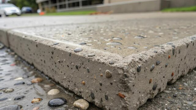 A medium closeup of a textured concrete surface with visible selfhealing microcapsules embedded within the coating matrix reflecting how the coating will act upon damage.