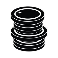 Stack of casino chips depicted in black and white providing a minimalist aesthetic and simple design suitable for various visual applications