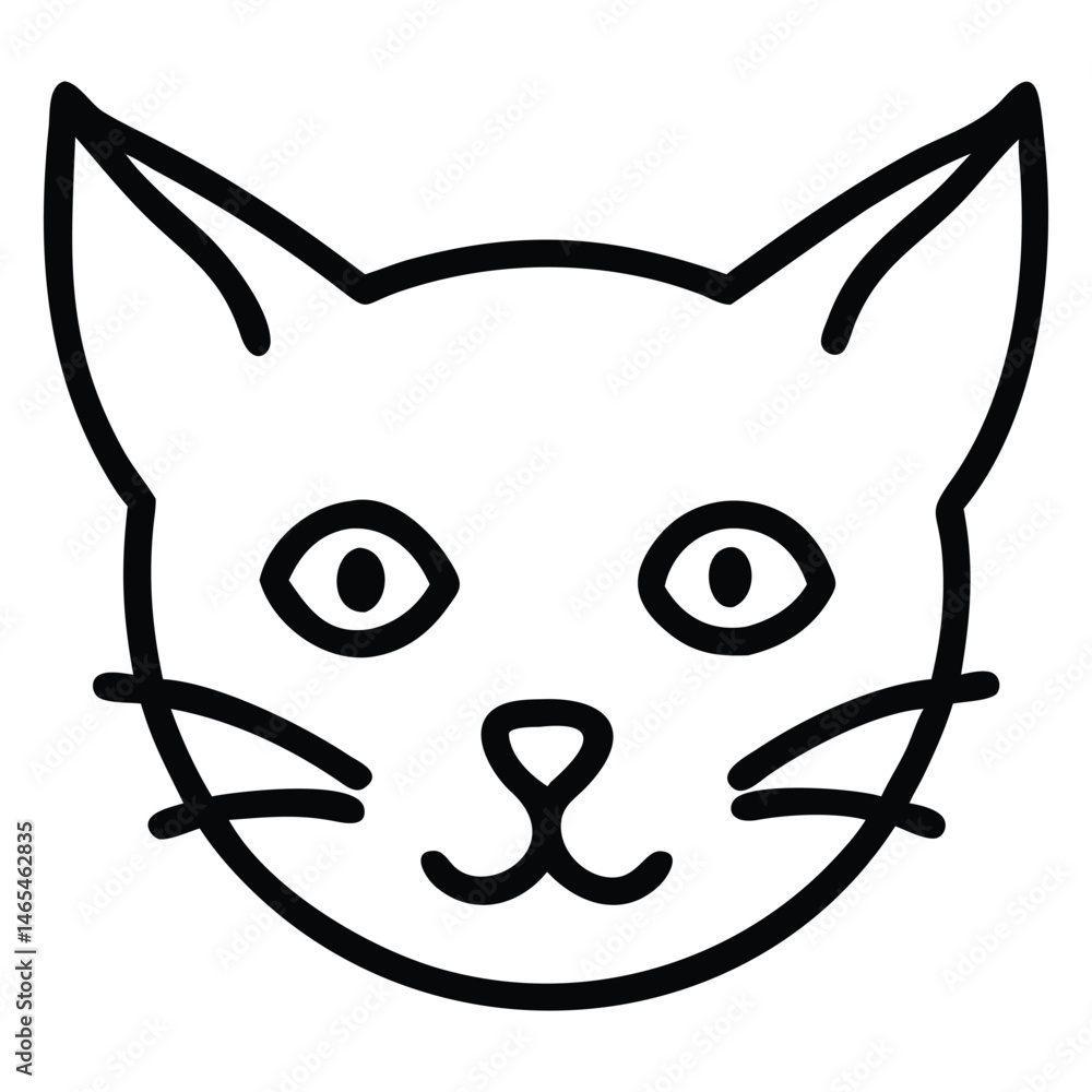 Poster minimalist cat face outline showcases simple lines and endearing features with a transparent backgro