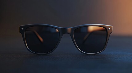 A modern and sleek appearance is created by placing stylish sunglasses on a dark-colored surface