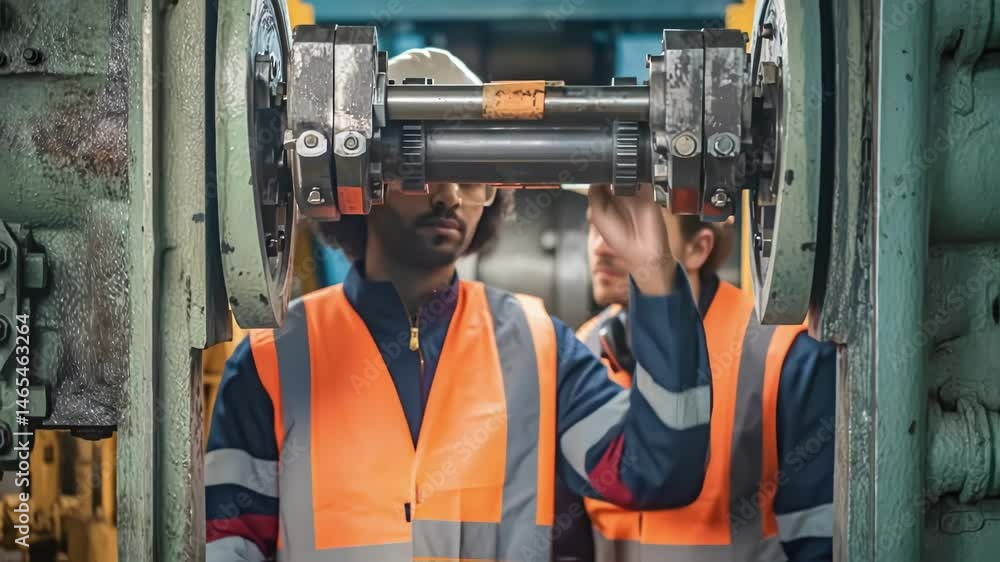 Aufkleber A medium closeup of maintenance technicians inspecting a tunnel boring robots mechanical joints ensuring its operating at optimal efficiency.