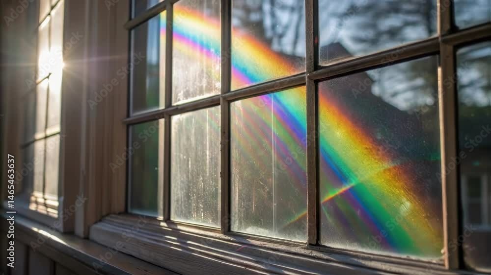 Aufkleber a medium closeup of solar rays striking a coated glass window with iridescent effects demonstrating 