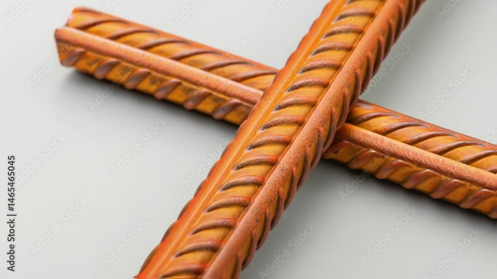 Poster A medium closeup of two overlapping pieces of rebar displaying a vibrant coating designed for enhanced durability and corrosion resistance with intricate patterns visible in the