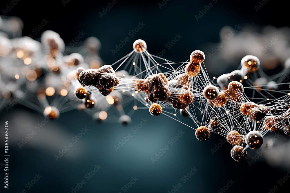 Poster abstract network 3d rendered spheres connected by lines on blue background