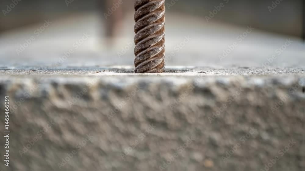 Aufkleber A medium closeup showing the rebar embedded in concrete probing the interaction between the nanoengineered surface and the surrounding material with microdetailed textures in