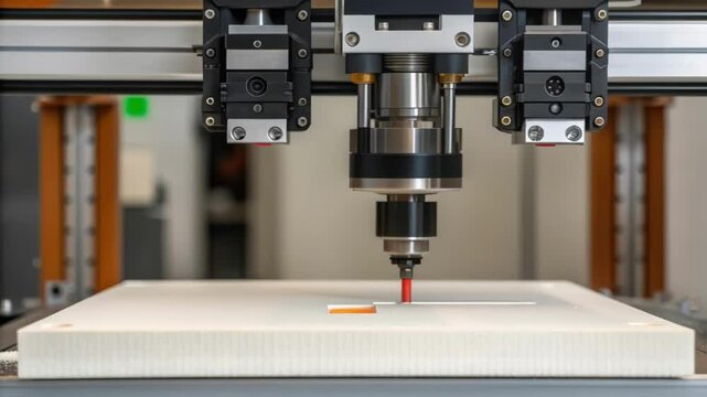 A midcloseup of the robotic mechanism adjusting the height of a drywall piece for installation captured in action with precision servo motors visible.