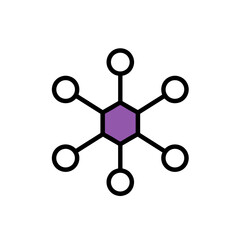 Abstract molecule structure with purple hexagon and circles  