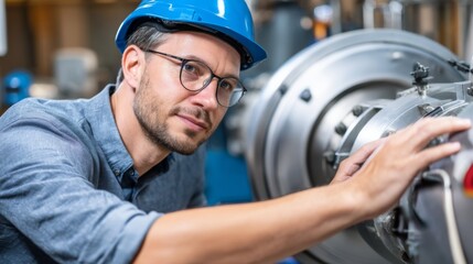Engineer inspecting machinery in a modern industrial setting