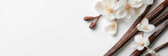 Scented Vanilla Sticks and Blossom on Creamy White Canvas