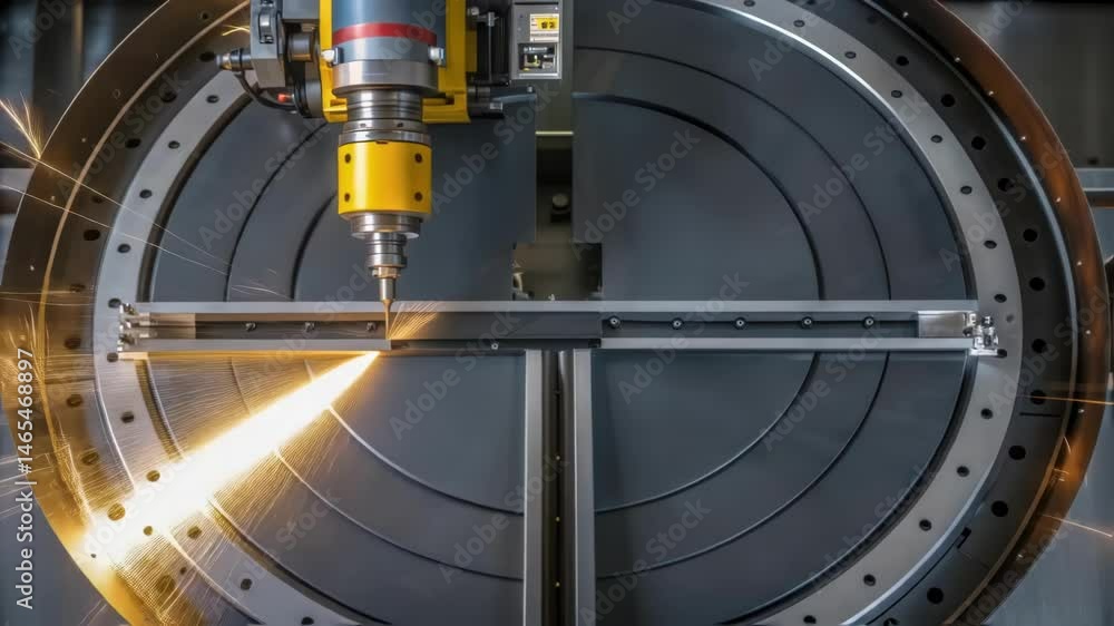 Aufkleber An overhead shot of a welding positioner with a robotic arm performing a precise circular weld capturing the dynamics of motion and precision in steel construction.