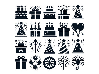 Fototapeta premium Birthday Items Vector Icon Pack