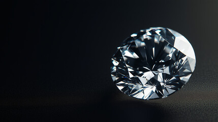 Fototapeta premium Brilliant cut diamond sparkles on dark surface, showcasing clarity and facets under focused lighting.