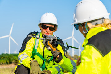 Wind turbine farm engineer, green energy engineering, eco-friendly electricity power technology...