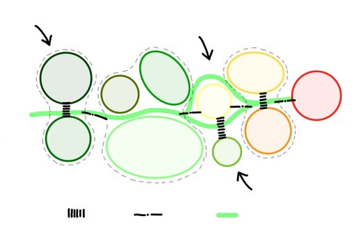 Abstract Color Coded Design Architecture Zone Circulation Bubbule Digram with No Text