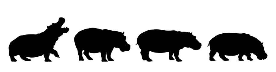 Set of hippopotamus silhouettes