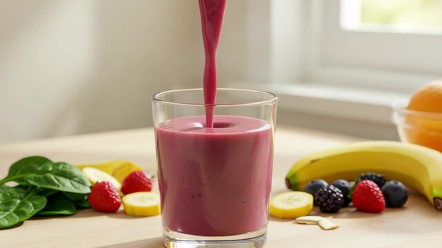 Healthy smoothie pouring into glass
