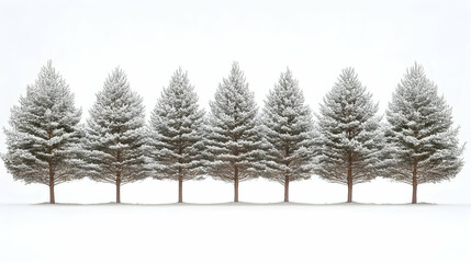Snowy fir trees in a row