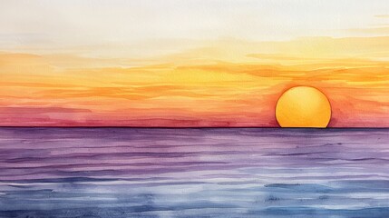 Obraz premium Serene Watercolor Sunset Over Purple Ocean