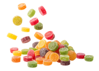 colorful candies falling, isolated on white background, PNG