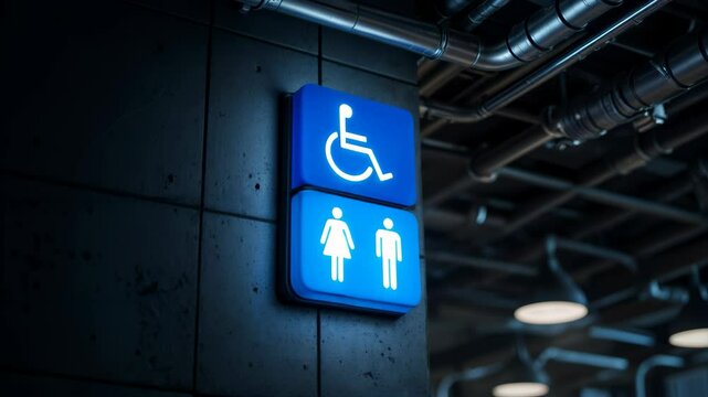 Accessible restroom signage with clear indications located in a modern facility