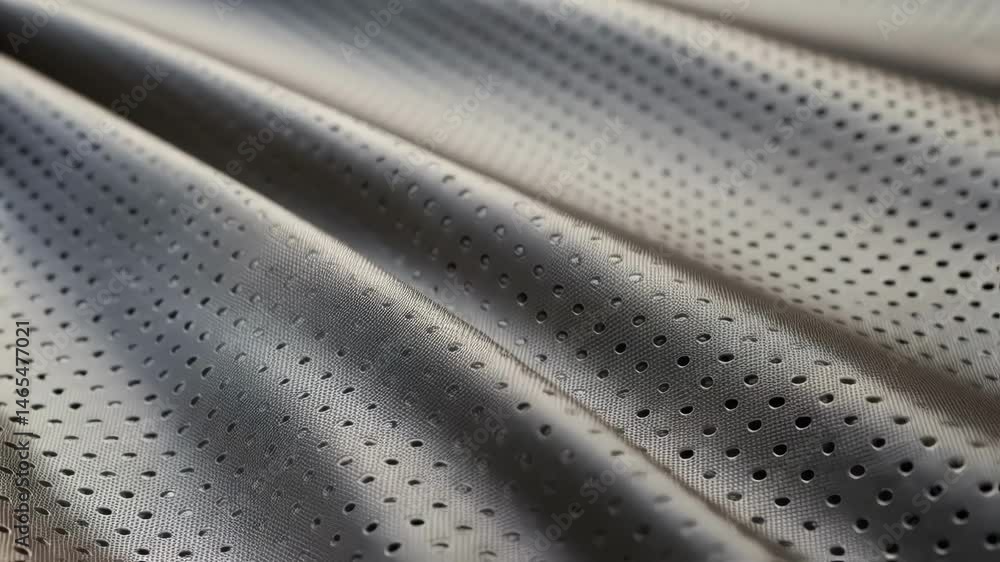 Poster Medium closeup capturing a textured composite material with a series of small microperforations that enable pressure release and wind management while maintaining aesthetic appeal.