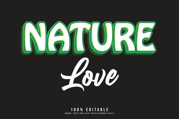 Nature love text effect editable. Editable Metallic text effect vector