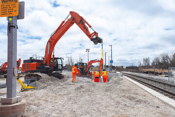 construction of a railway platform in Canada