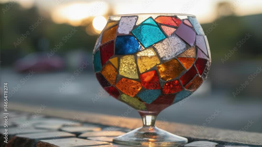 Aufkleber medium closeup of a glass composite featuring embedded nanoparticles reflecting light in vibrant col