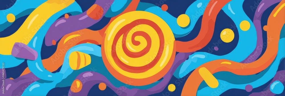 Poster Stylized Cereal Box Design Featuring Colorful Swirls and a Cosmic Background With Abstract Shapes Generative AI
