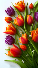 Fototapeta premium Vibrant tulip bouquet in shades of orange and purple
