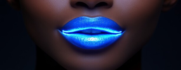 Lips with a futuristic look and neon accents that convey digital communication themes