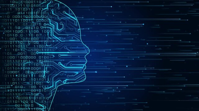 human head with binary code