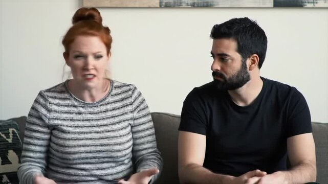Argue, fight and couple in home ignore for conflict, frustrated and talking for cheating. Relationship, marriage and man with woman for disagreement, discussion and argument for divorce or breakup