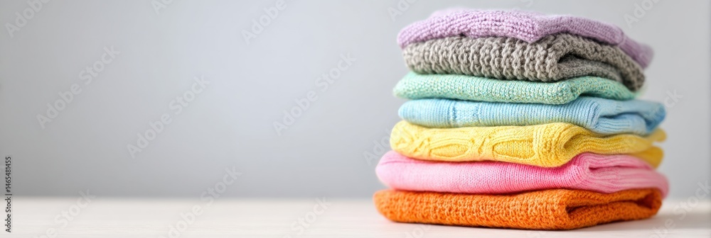Aufkleber Folded Stack of Colorful Baby Clothes Arranged Neatly Against a Soft Background for Nursery Organization and Style Generative AI
