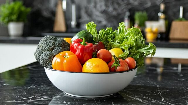 Vibrant Bowl of Fresh Produce in Modern Kitchen