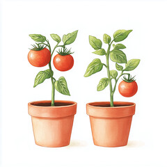Obraz premium Tomato plants in pot watercolor