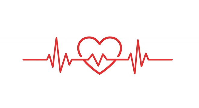 Red heart with heartbeat rhythm design on white background