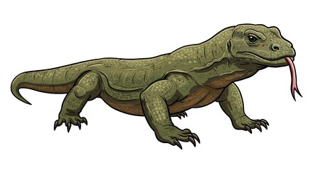 Obraz premium Komodo Dragon Reptile Illustration – Realistic Lizard Drawing 