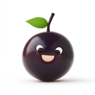 A cute jamun fruit with smiling face on a white background
