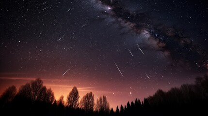 Night sky ablaze with shooting stars and Milky Way