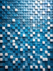 Mosaic backdrop of translucent blue tiles with white soapy bubbles in the center creating a vibrant, soft-focus photo shooting background