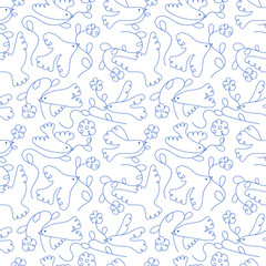 Seamless doodle pattern. Hand drawn birds in scribble style. Vector trendy ornament