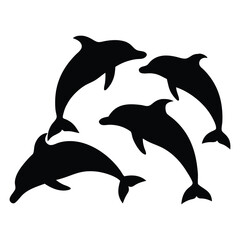 Fototapeta premium Silhouette portrays five dolphins leaping playfully together, a marine life illustration