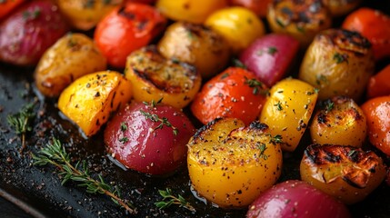 Fototapeta premium Colorful roasted vegetables on a baking sheet