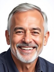 A person with gray - white hair, wearing a dark blue garment, radiating a sense of maturity and approachability. Ideal for portrait, lifestyle, and senior - related content.
